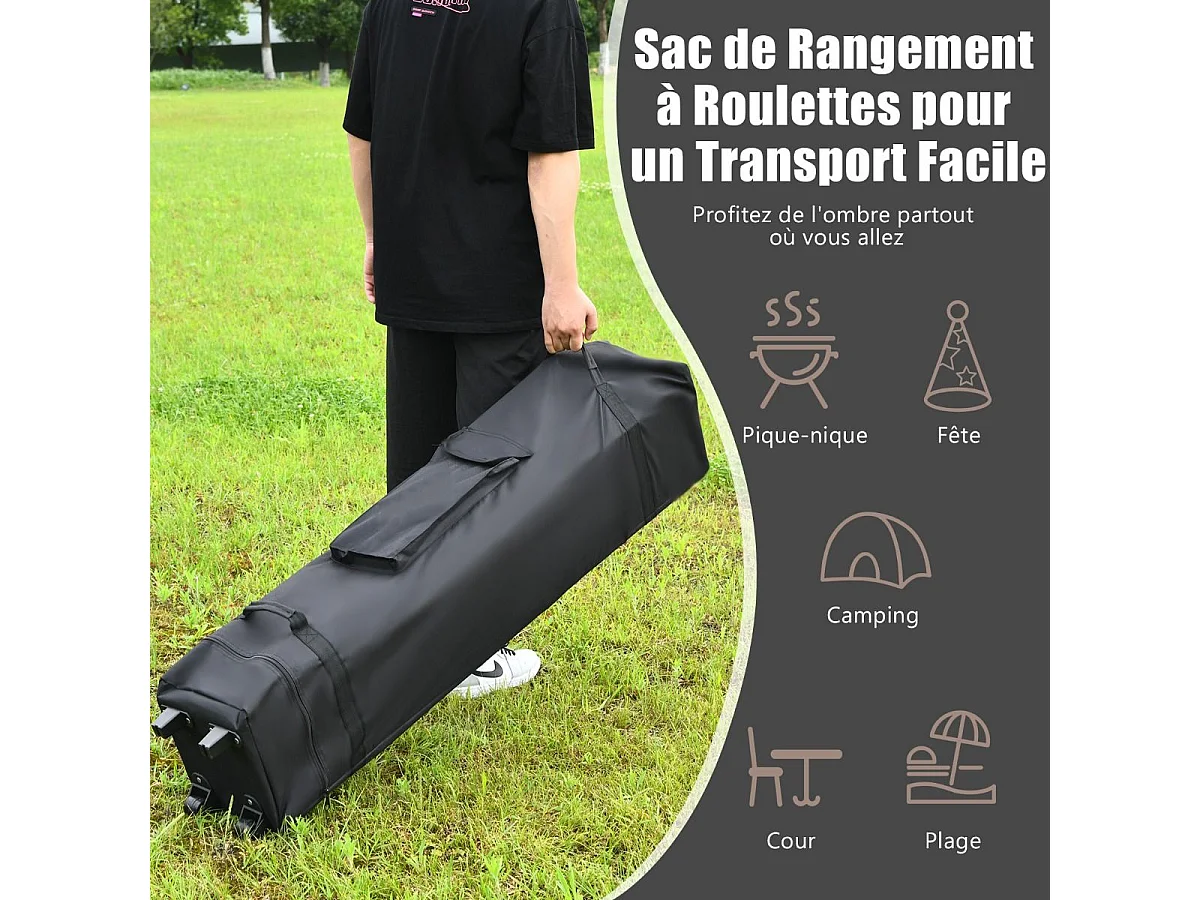 Tonnelle Barnum de Jardin Pliante Pop-up 3,95x3,95M 2 Toit Ventilés Tissu et velours Oxford 3 Hauteurs Réglable Sac de Rangement（Marron)