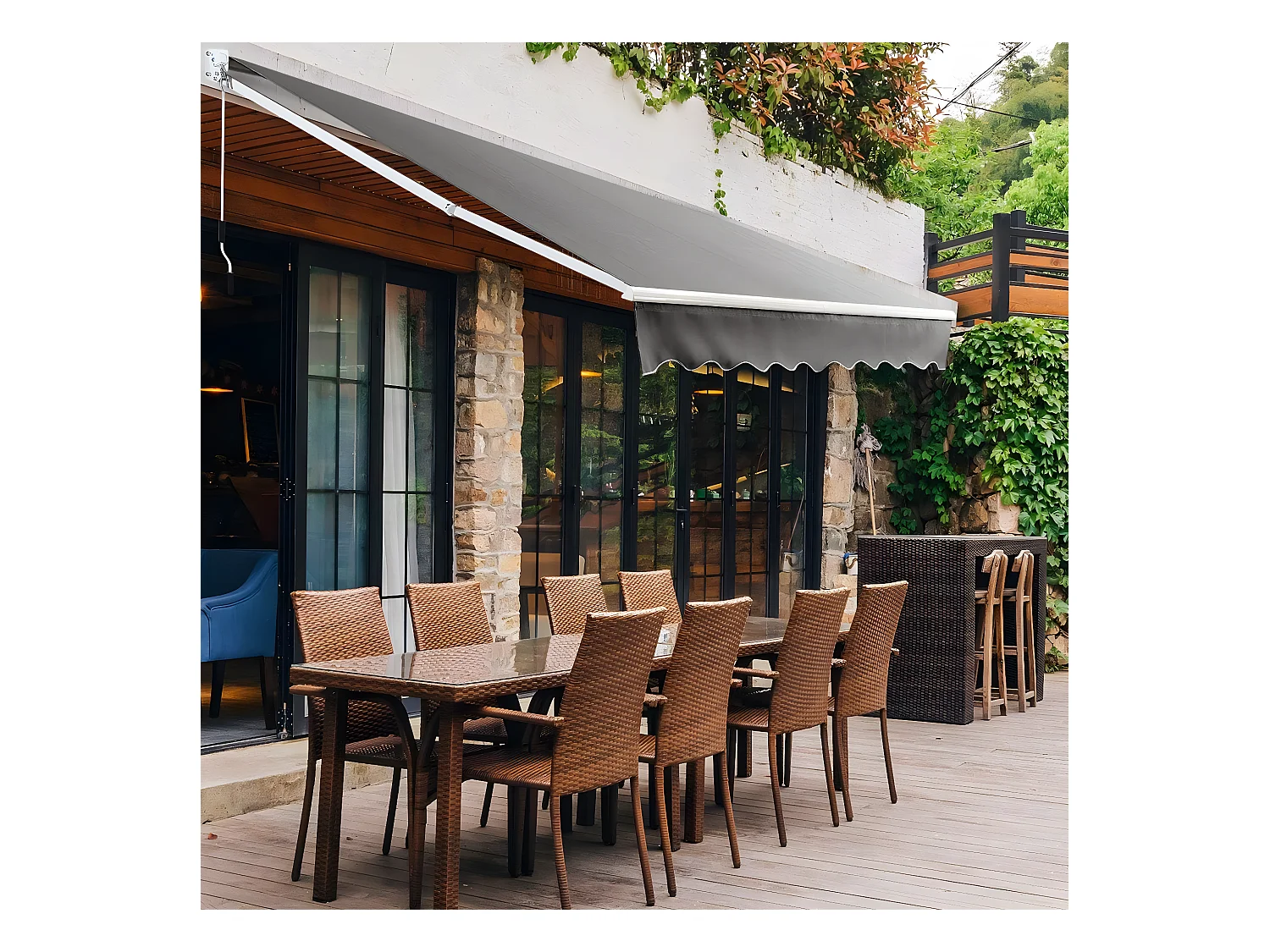 Auvent Rétractable Manuel 245x200CM Angle Ajustable 40°-100° sans Perçage en Aluminium et Tissu et velours Teint en Fil pour Fenêtre,Terrasse, Balcon ou Jardin Installation RapideGris