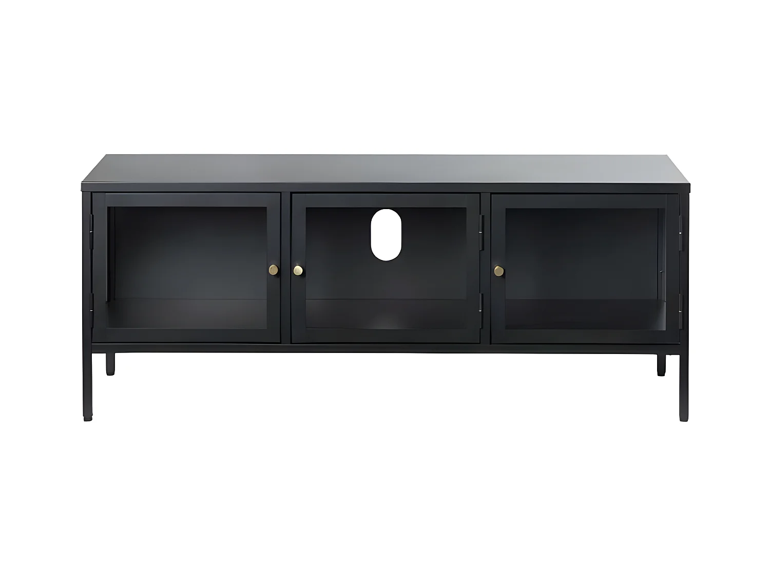 Meuble TV vitré 3 portes en bois noir 132cm BENZEMA