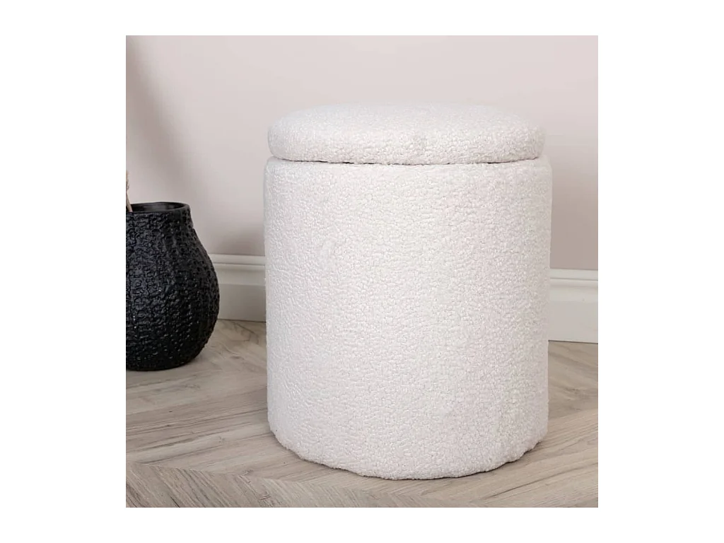 Puff Limpen Ø32cm con almacenaje blanco.