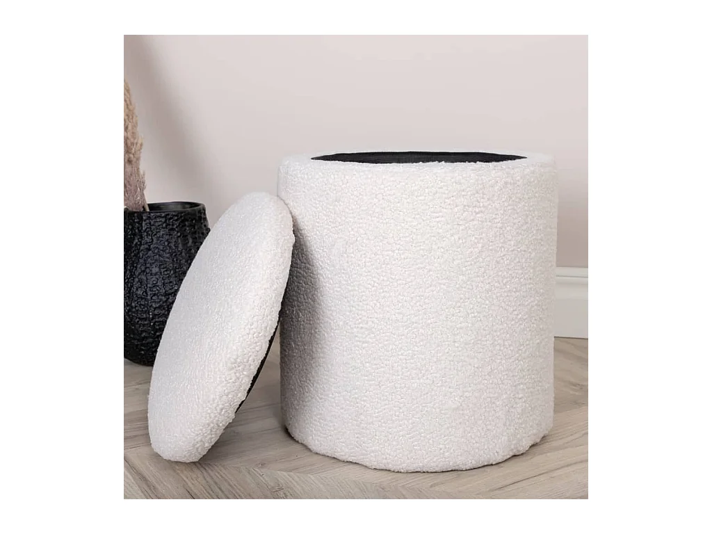 Puff Limpen Ø32cm con almacenaje blanco.