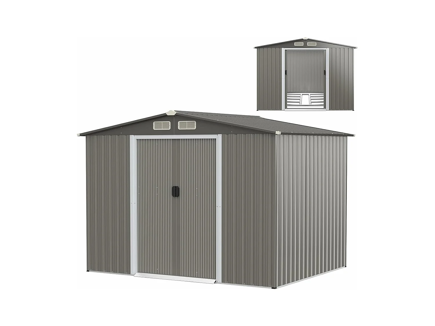 Abri de Jardin 4.7㎡en Acier Galvanisé Anti-UV, 260 x 207 x 181 CM, Cabane de Jardin Exterieur 9.7 m³ avec Fondation et Porte Coulissante, Rampe, 4 Trous d’Aération, 4 Gants Inclus, Gris