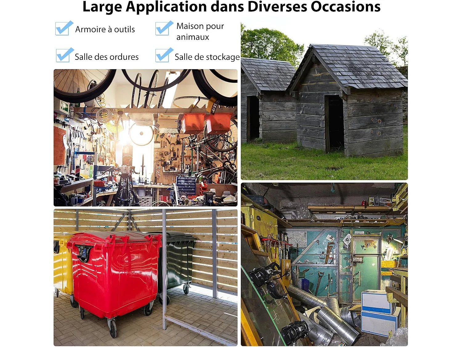 4,7㎡ Gegalvaniseerd stalen metalen tuinhuisje voor buiten met fundering, hellend dak, 4 luiken, dubbele schuifdeur, tuinhuisje voor buiten met oprit, voor fiets, prullenbak, 260x207x181cm