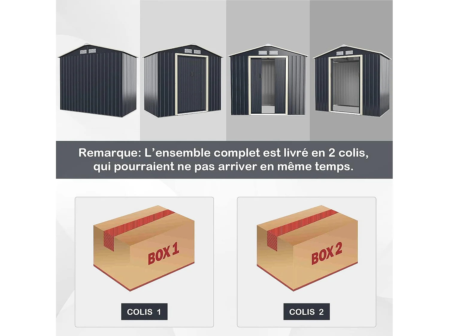 Abri de Jardin en Métal-2,7㎡-2 Portes Coulissantes Verrouillables-4 Trous d’Aération-Toit Penché/Cabane Jardin-213,5 x 127 x 194,5cm-Gris