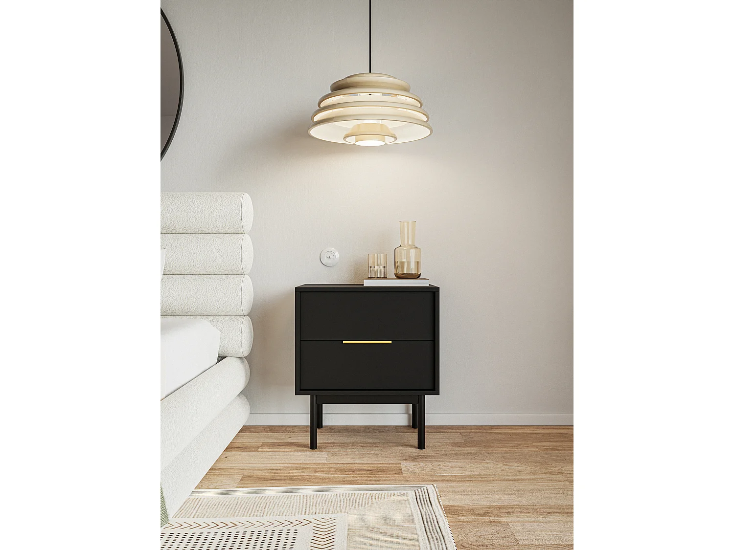 Nachtkastje met 2 lades - 54 cm - zwart - VIVIARO