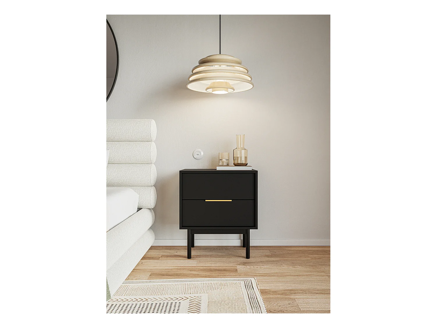 Table de chevet avec 2 tiroirs - 54 cm - noir - VIVIARO