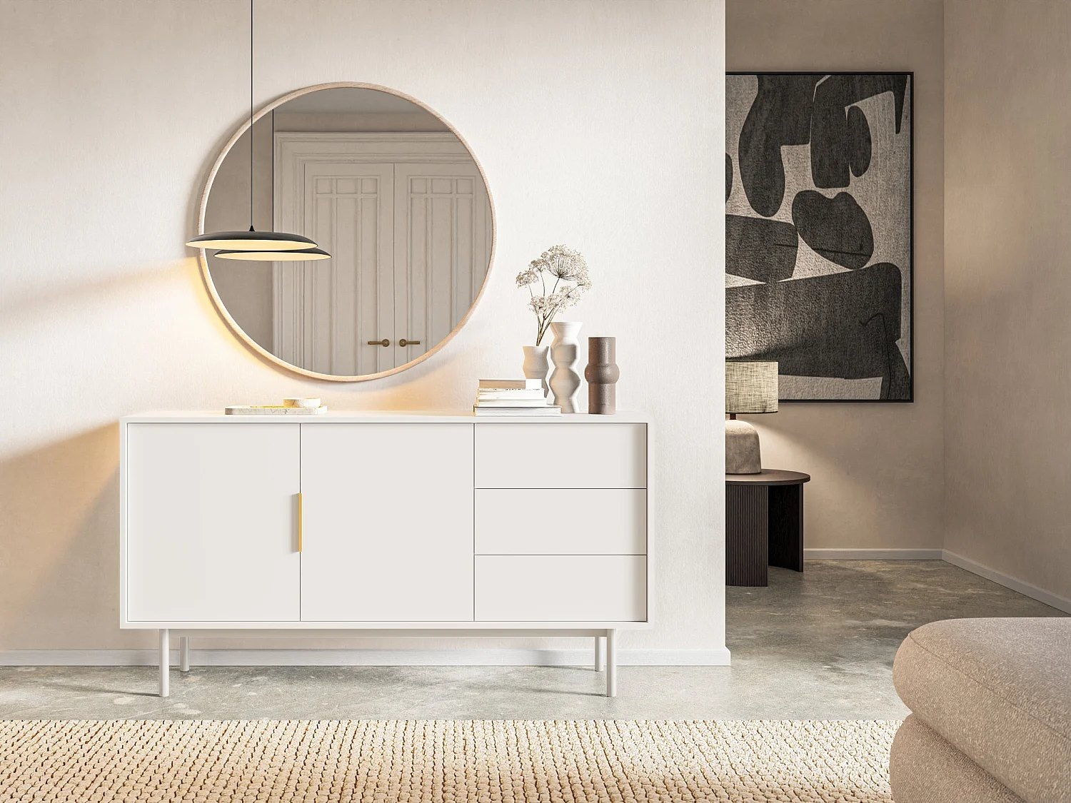 Ladekast - 154 cm met drie lades - wit - VIVIARO