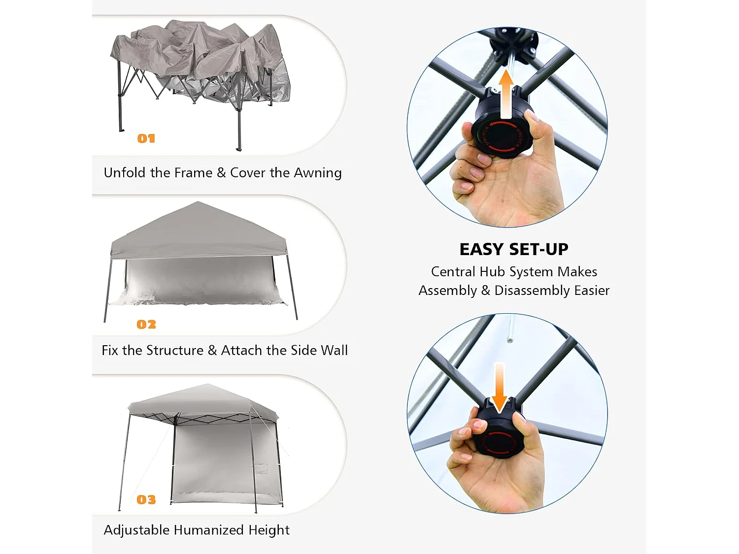 Tonnelle de Jardin 3x3m Pliable-Hauteur Réglable avec Parois Latérales Amovibles et Sac à Dos à roulettes- Auvent pour CamBoisg, Festival, Plage, Bleu