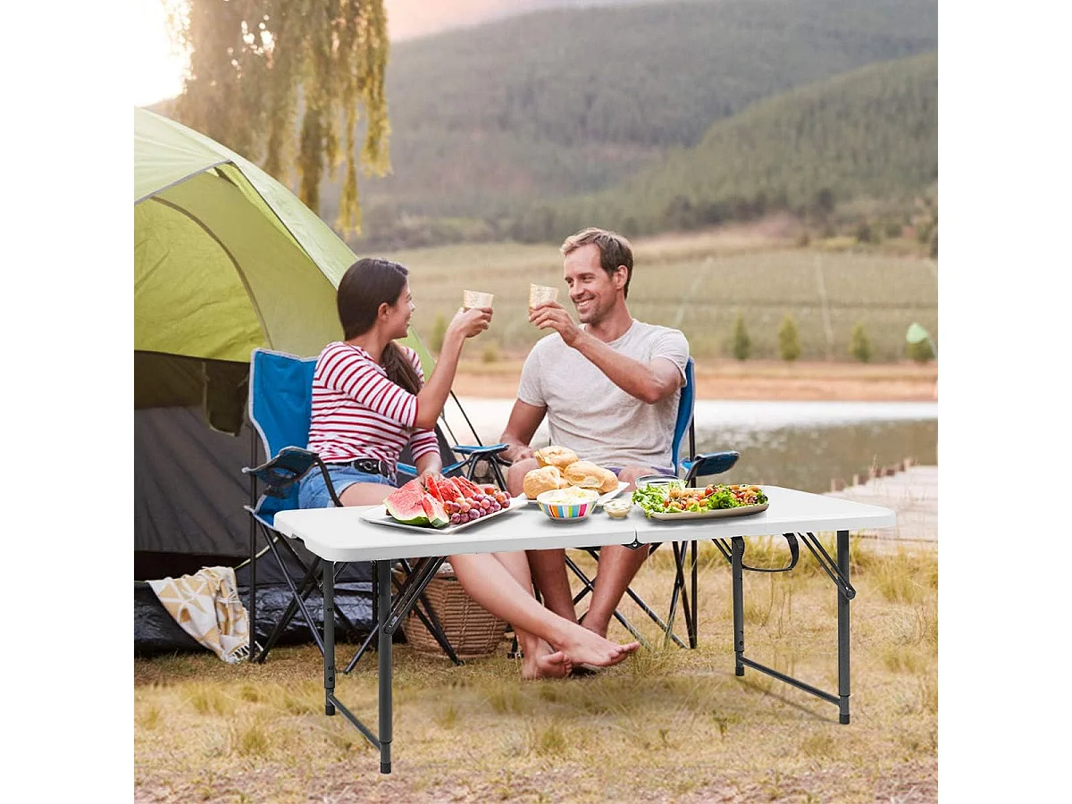 Table Pliante Jardin, Table de Pique-nique avec 3 Hauteurs Réglables, Table de Salle à Manger Portable pour Camping, Fête