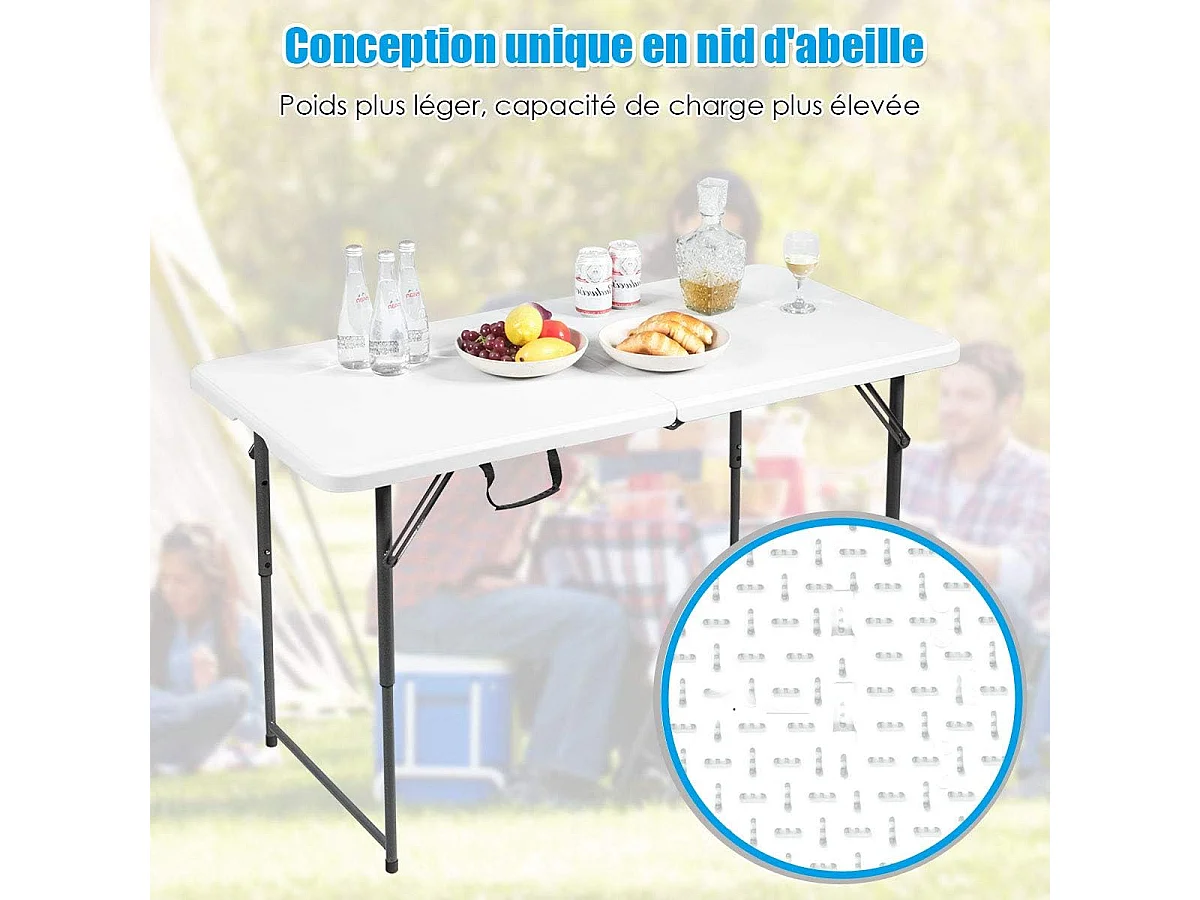 Table Pliante Jardin, Table de Pique-nique avec 3 Hauteurs Réglables, Table de Salle à Manger Portable pour Camping, Fête