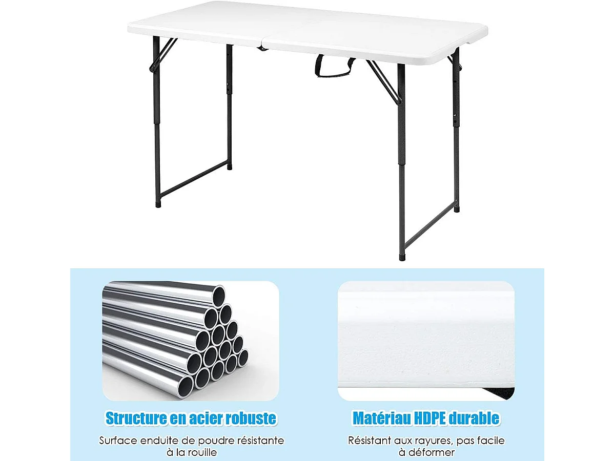 Table Pliante Jardin, Table de Pique-nique avec 3 Hauteurs Réglables, Table de Salle à Manger Portable pour Camping, Fête