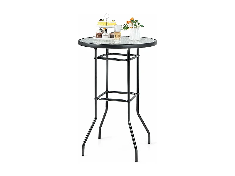 Table de Jardin Ronde en Verre Trempé 97 CM, Table de Bar avec Cadre en Métal Robuste, Table à Manger d'Extérieur Moderne pour Terrasse Jardin Balcon et Cour, Noir
