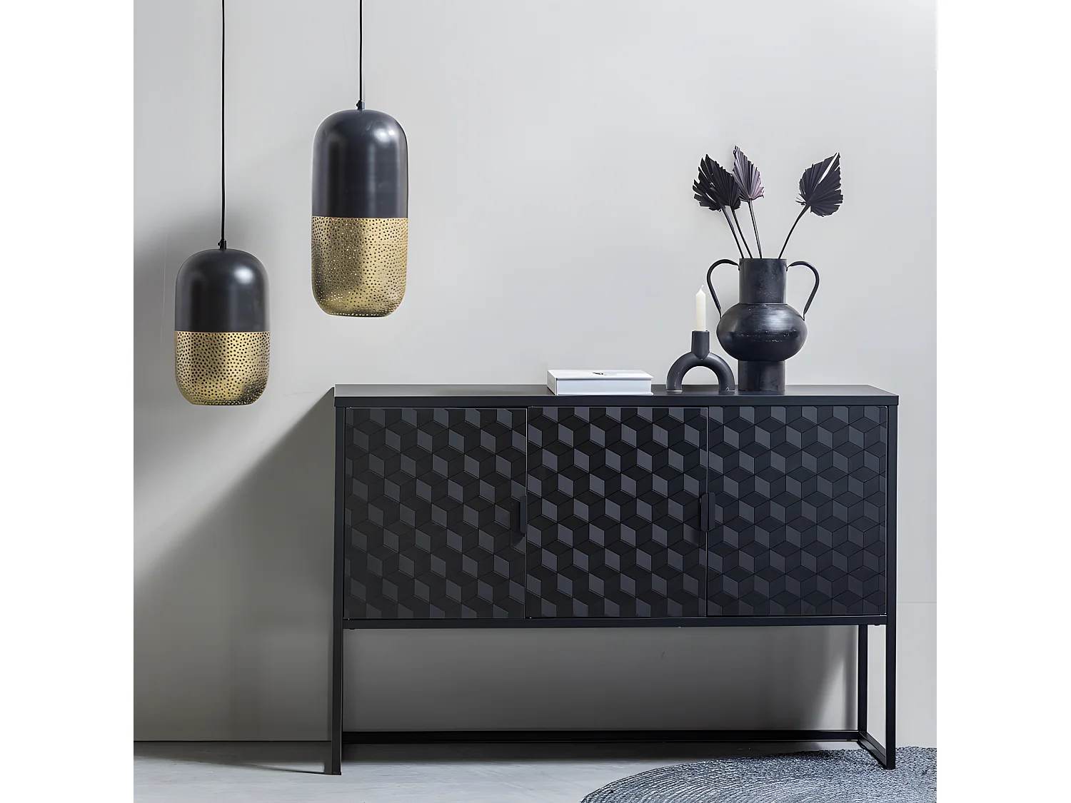 Suspension en métal noir et doré 36cm TULLE