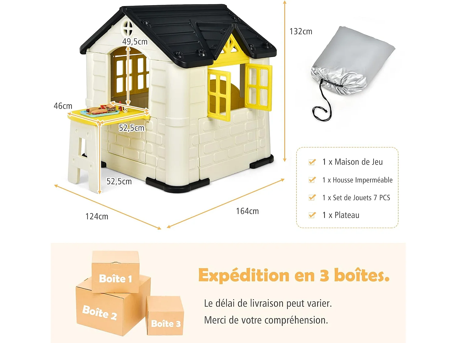 Cabane de Jardin pour Enfant - Table de Pique Nique, Maison Enfant Exterieur -Thème Burger Bar - en Plastique 164x124x132 cm Jaune