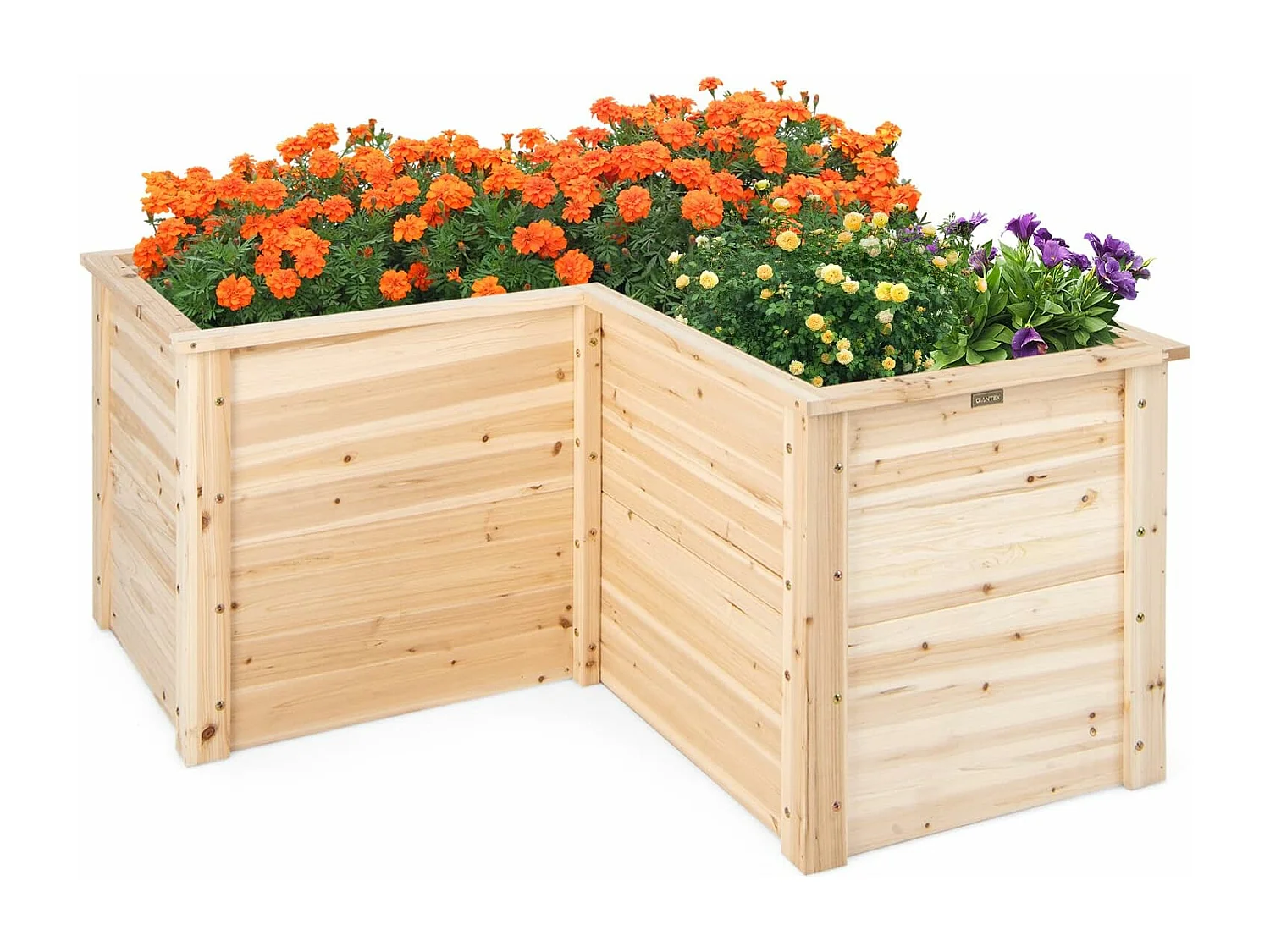 Carré Potager Jardinière en Bois de SaBois Base Ouverte en L, Jardinière Surélevée pour Légumes Fruits, pour Jardin Cour Pelouse, 120 x 120 x 62 cm