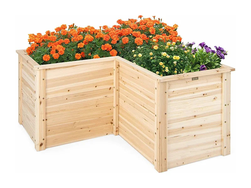 Carré Potager Jardinière en Bois de SaBois Base Ouverte en L, Jardinière Surélevée pour Légumes Fruits, pour Jardin Cour Pelouse, 120 x 120 x 62 cm