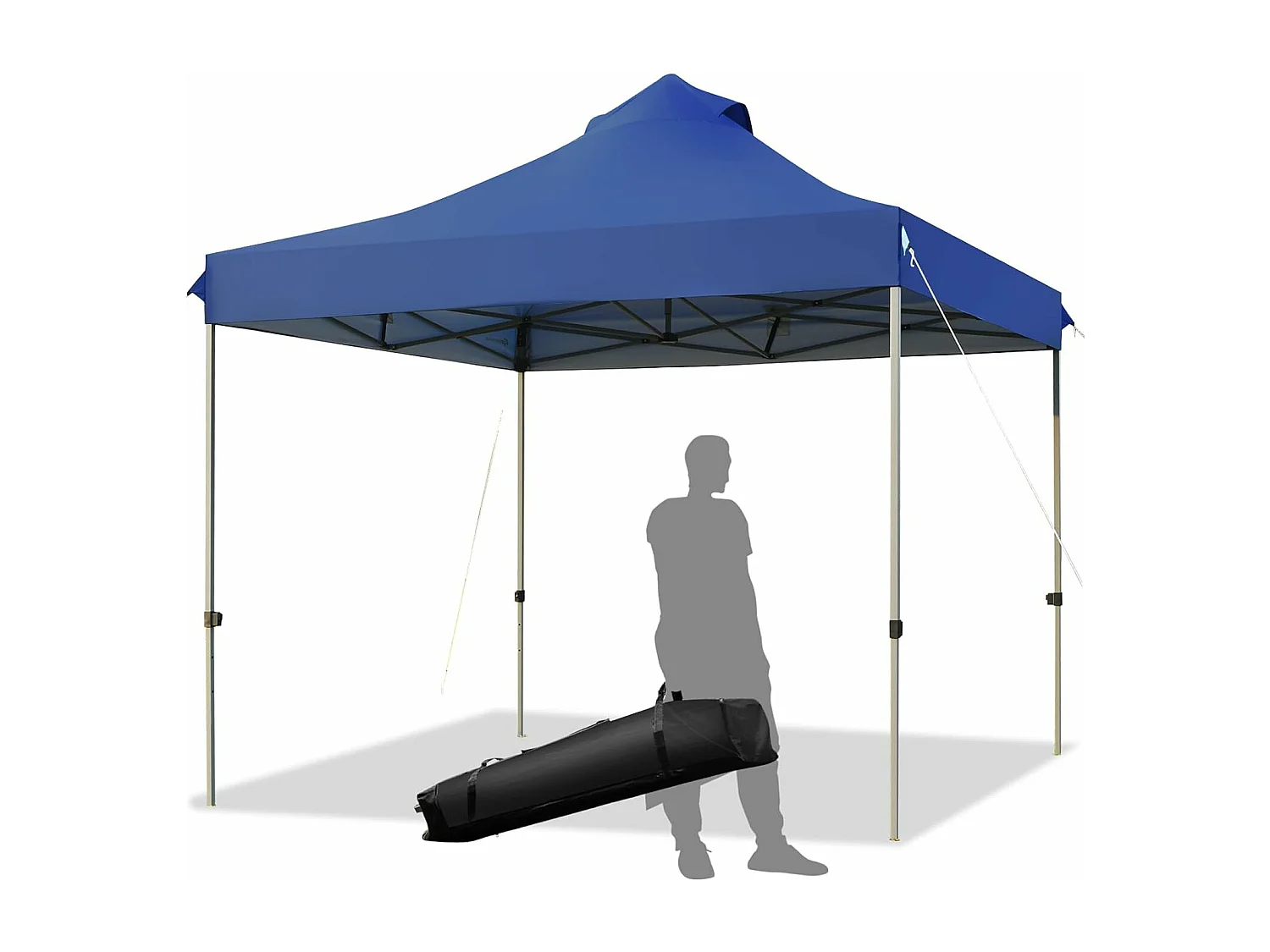 Tonnelle de Jardin Escamotable Pliable 3x3M, Tente de Fête Imperméable Protection Solaire 3 Hauteurs 305/320/335 cm avec Sac de Rangement à roulettes, pour Marché Patio (Bleu)