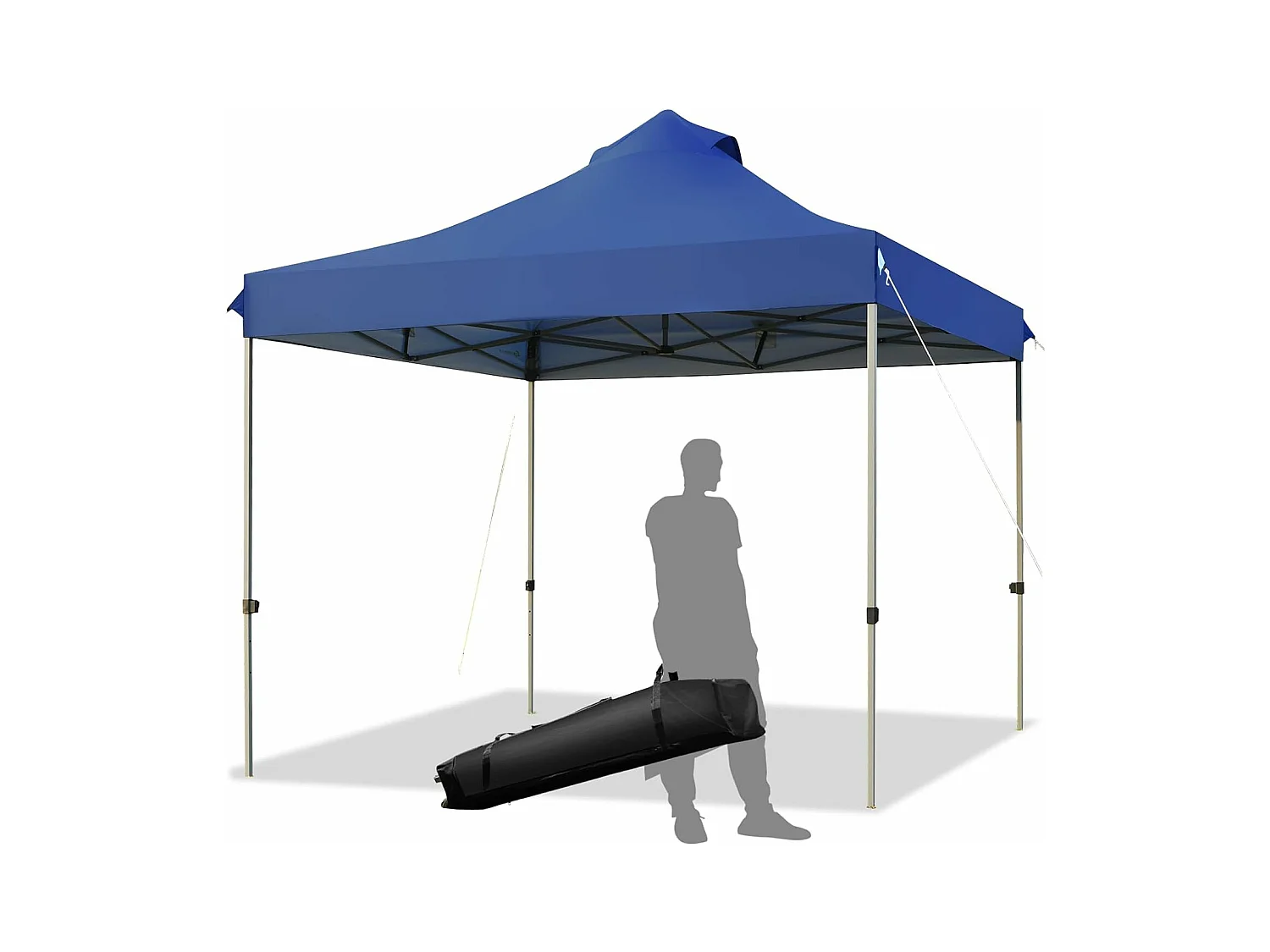 Tonnelle de Jardin Escamotable Pliable 3x3M, Tente de Fête Imperméable Protection Solaire 3 Hauteurs 305/320/335 cm avec Sac de Rangement à roulettes, pour Marché Patio (Bleu)