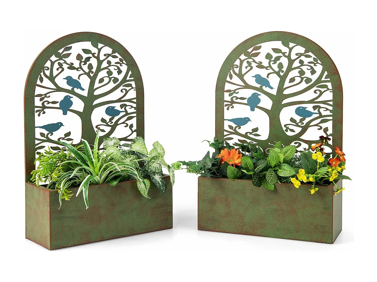 Jardinières Murales Décoratives avec Treillis 2 Pcs en Métal, Bac à Fleurs pour Plante Grimpante Dessus Incurvé, Lit de Jardin Résistance aux Intempéries