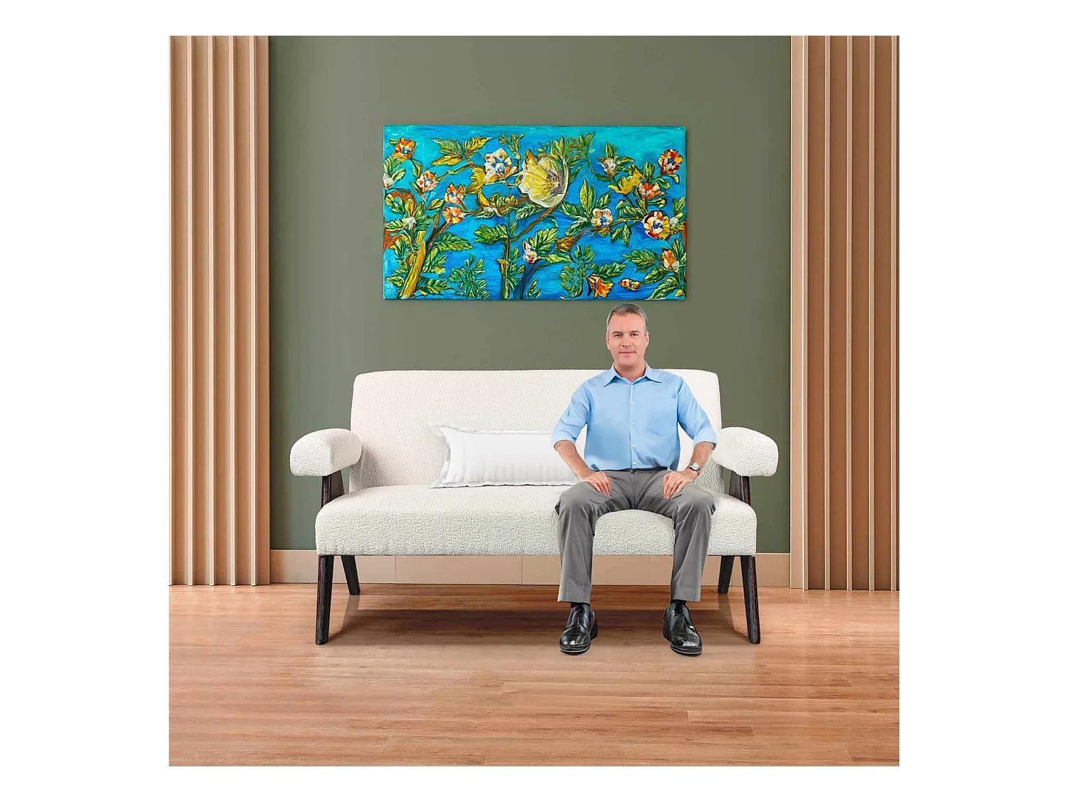 Canada - Sofá de 2/3 lugares em madeira maciça by Parawood e tecido bouclé resistente a manchas