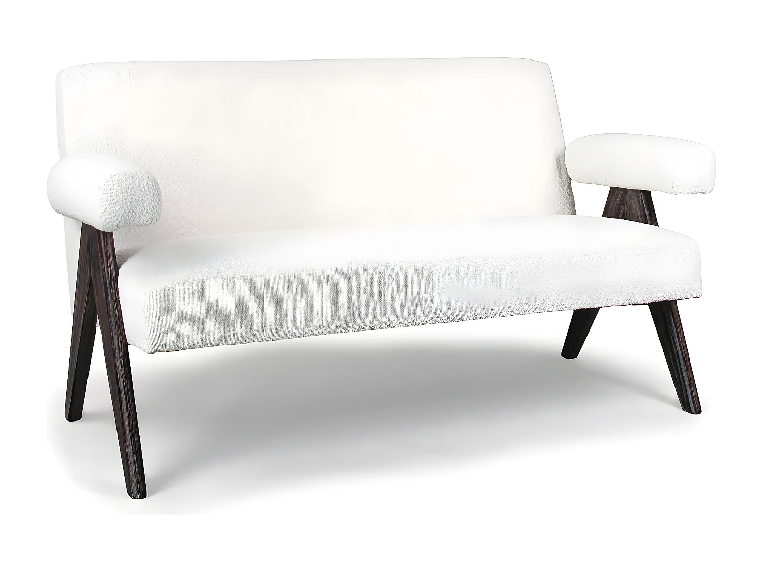 Canada - Canapé 2/3 places en bois massif de Parawood et tissu bouclé anti-tache