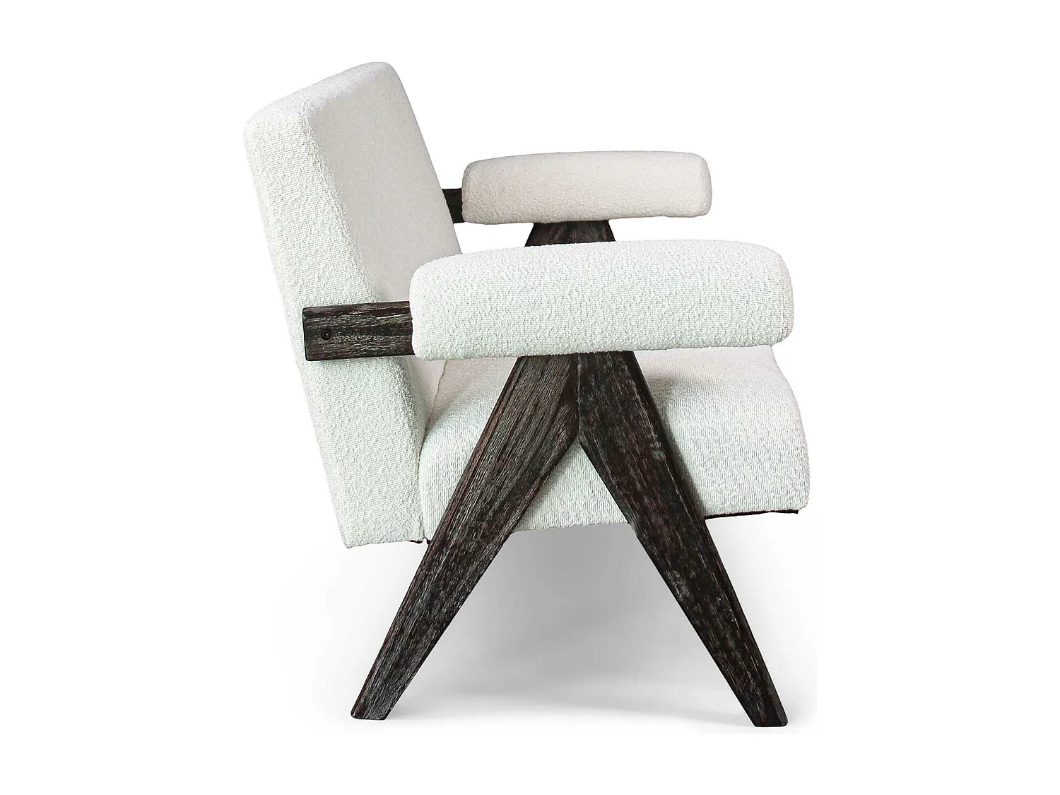 Canada - Canapé 2/3 places en bois massif de Parawood et tissu bouclé anti-tache