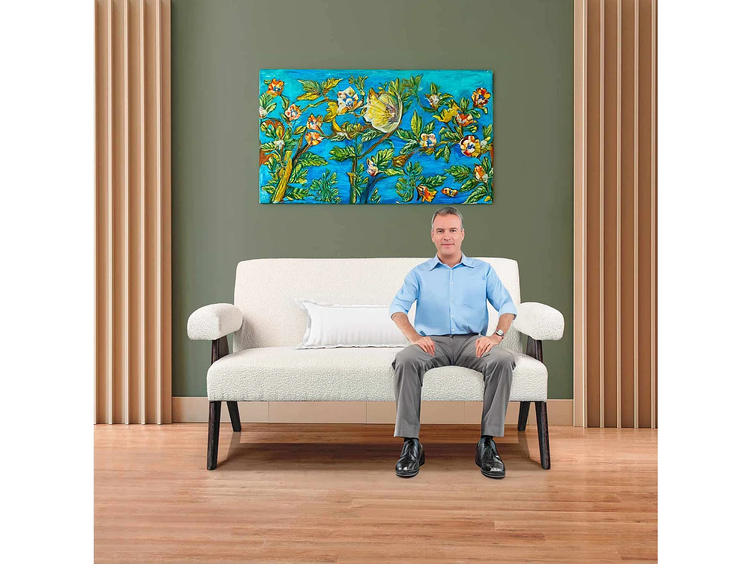 Canada - Canapé 2/3 places en bois massif de Parawood et tissu bouclé anti-tache