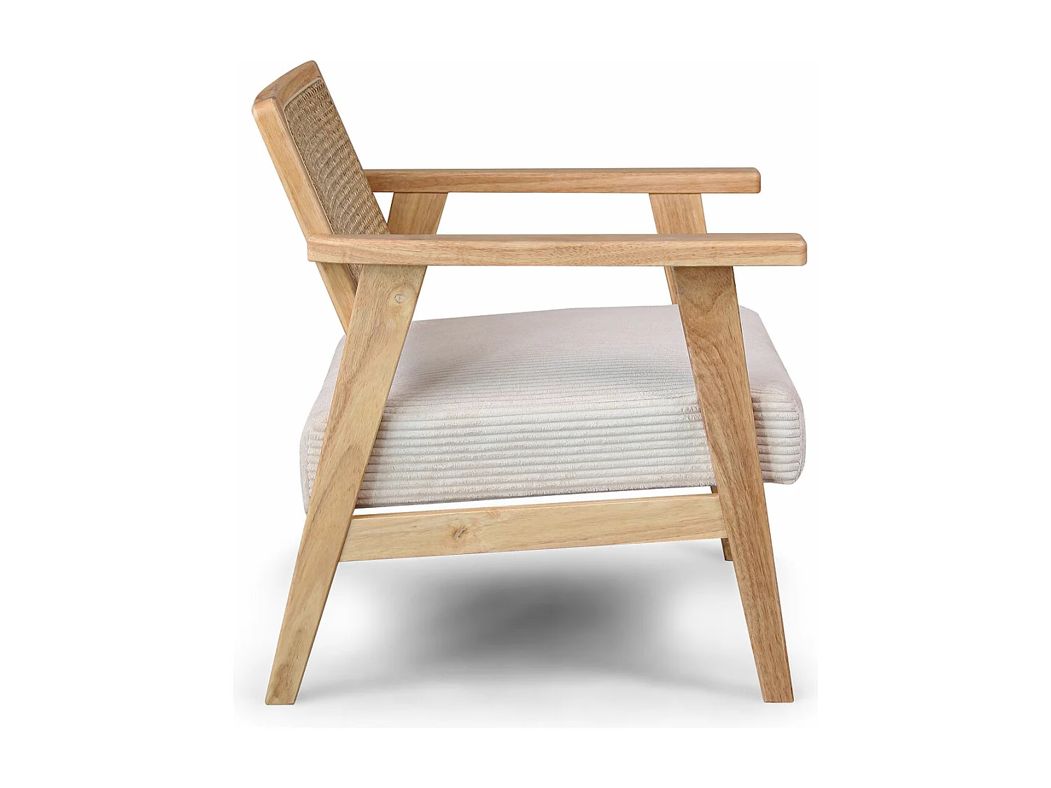 Artena - Sillón de madera maciza de Parawood con monturas de polyrattan y asiento de pana