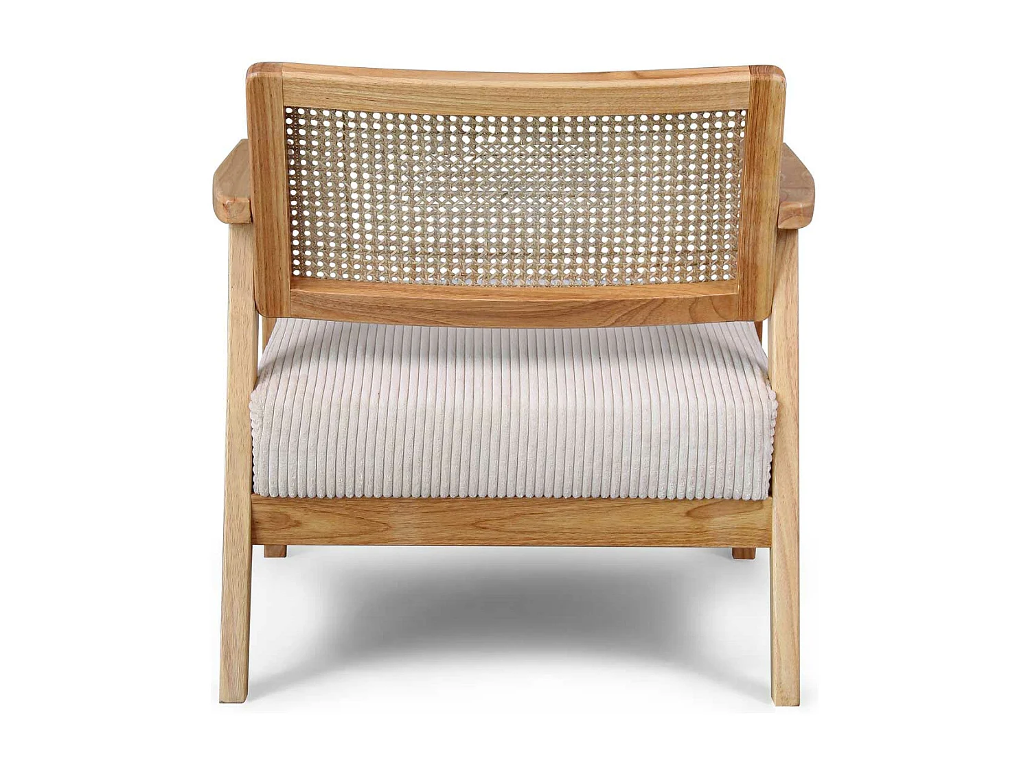 Artena - Sillón de madera maciza de Parawood con monturas de polyrattan y asiento de pana