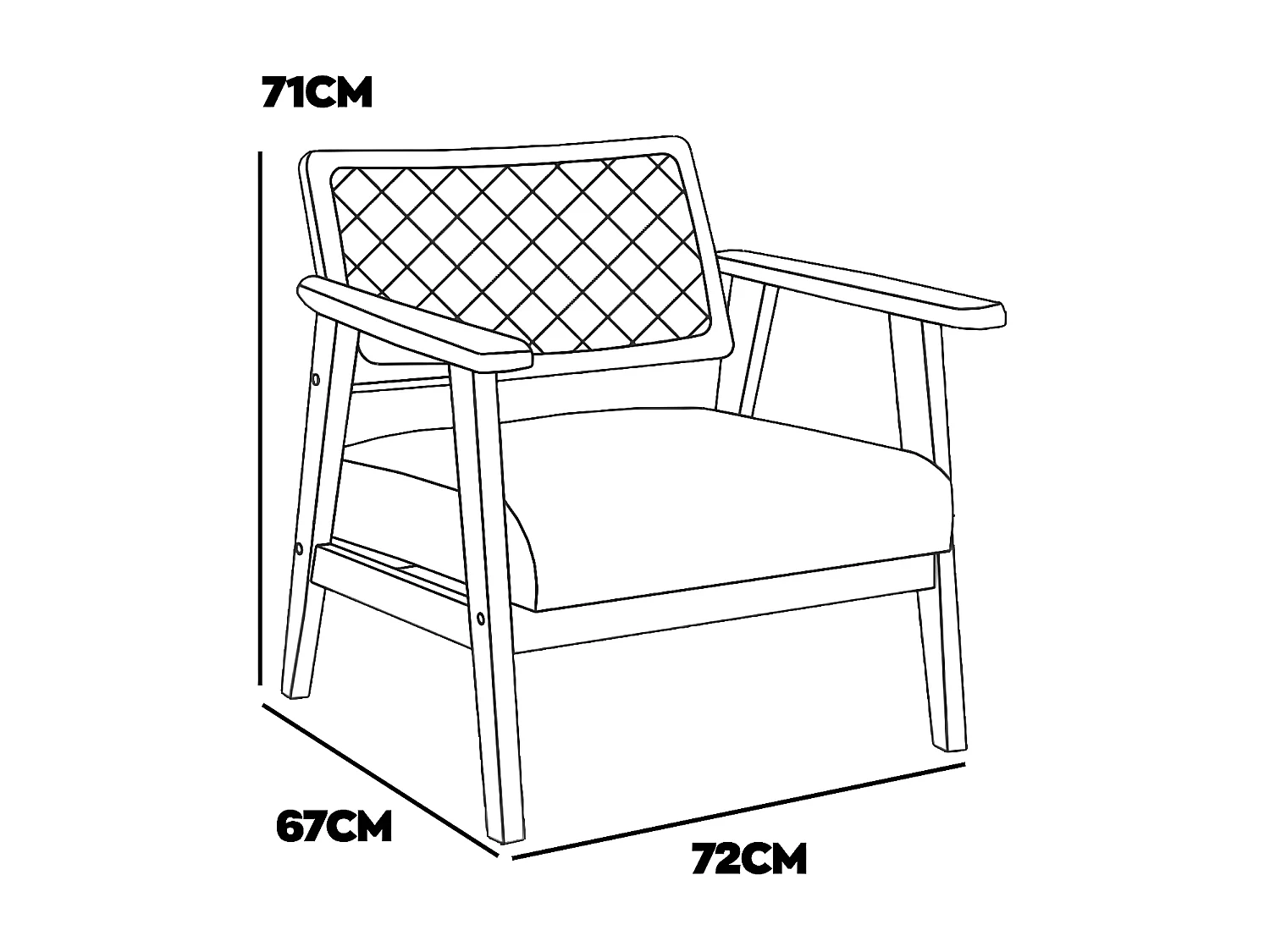 Artena - Sillón de madera maciza de Parawood con monturas de polyrattan y asiento de pana