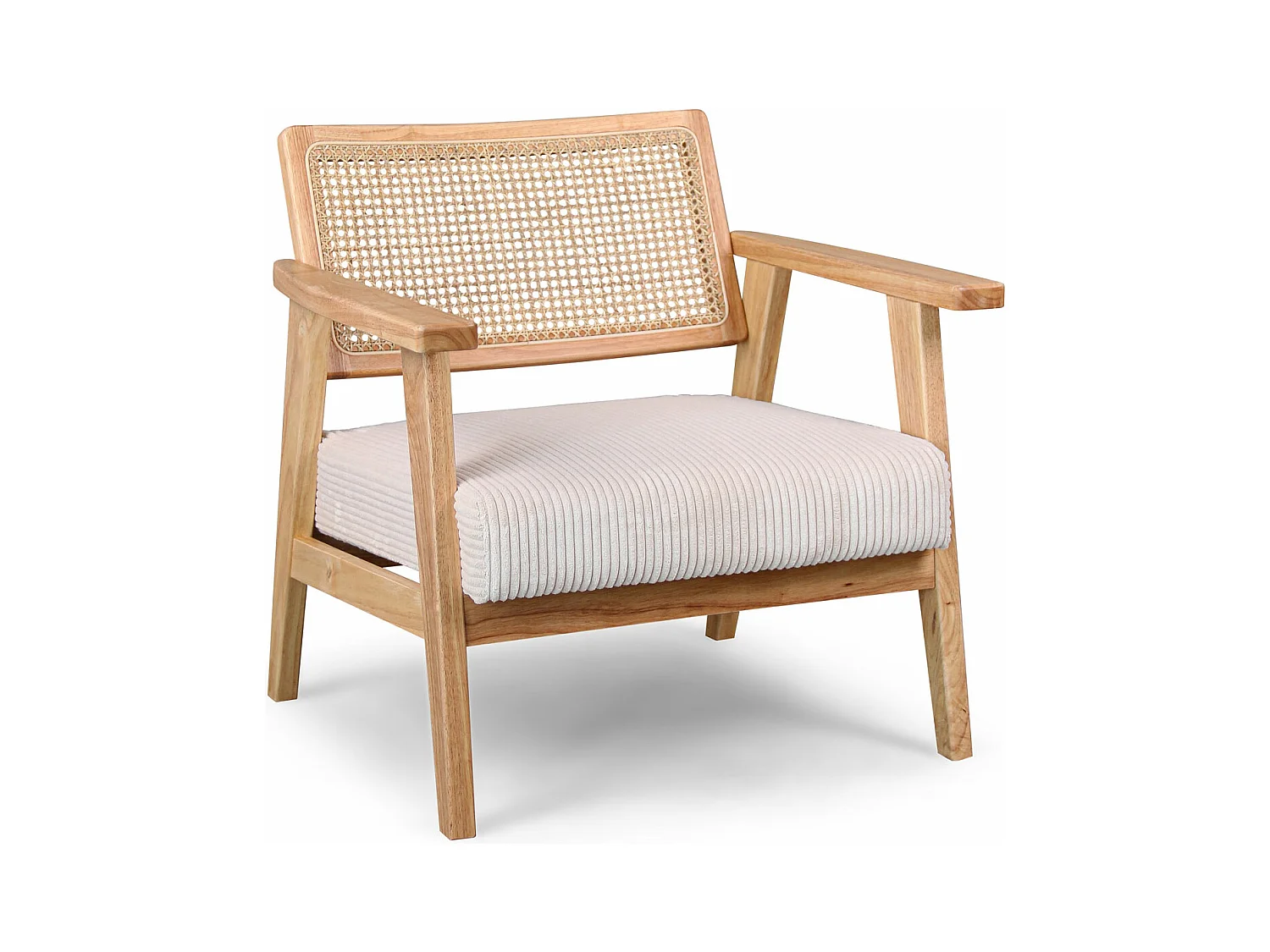 Artena - Fauteuil en bois massif de Parawood avec greffes en polyrattan et assise en velours côtelé