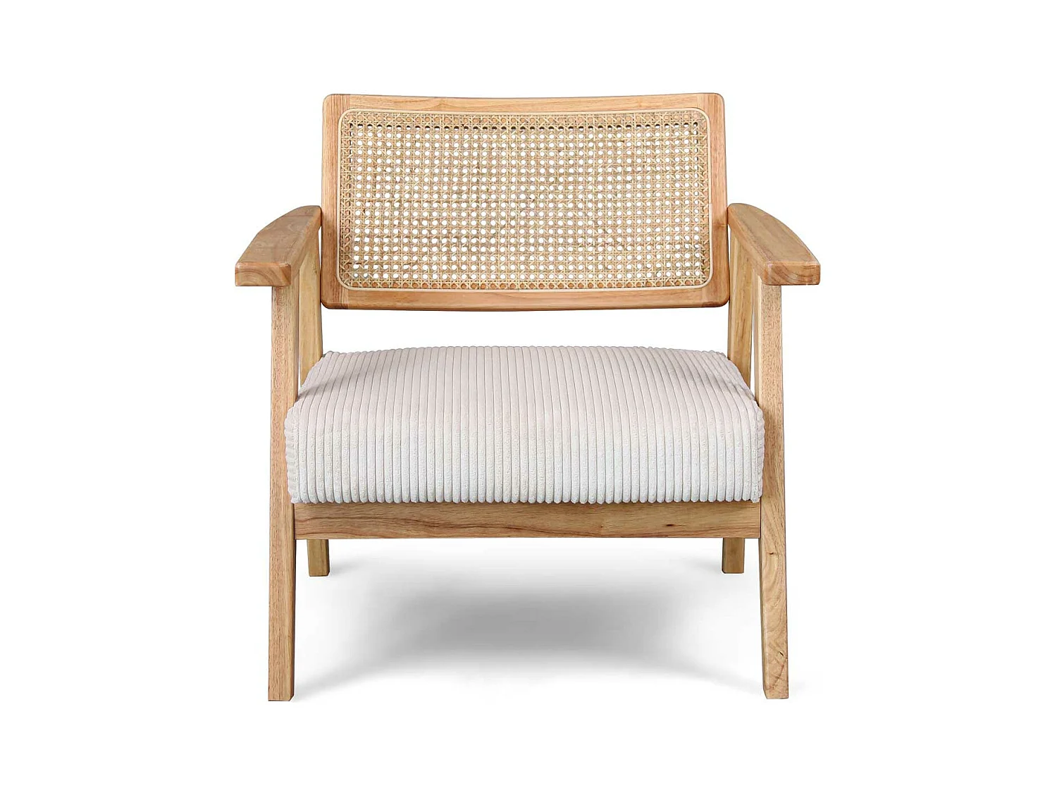 Artena - Fauteuil en bois massif de Parawood avec greffes en polyrattan et assise en velours côtelé