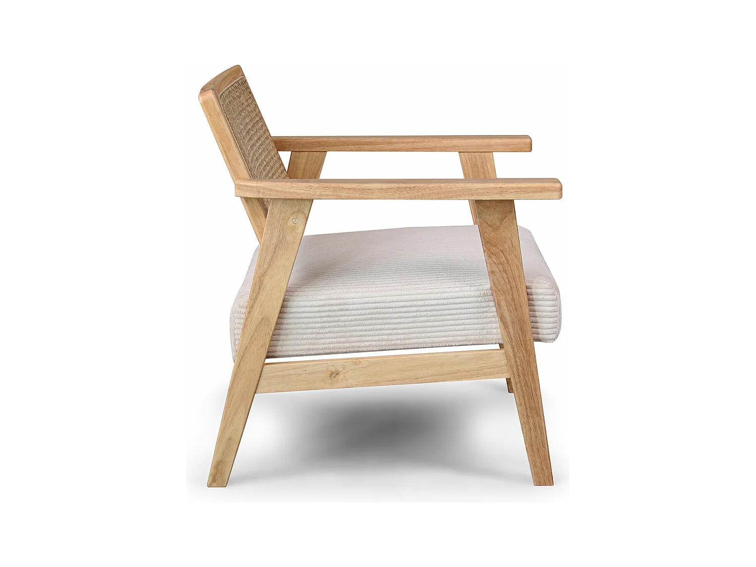 Artena - Fauteuil en bois massif de Parawood avec greffes en polyrattan et assise en velours côtelé