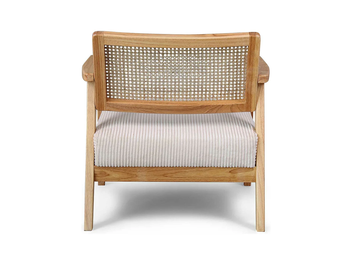 Artena - Fauteuil en bois massif de Parawood avec greffes en polyrattan et assise en velours côtelé