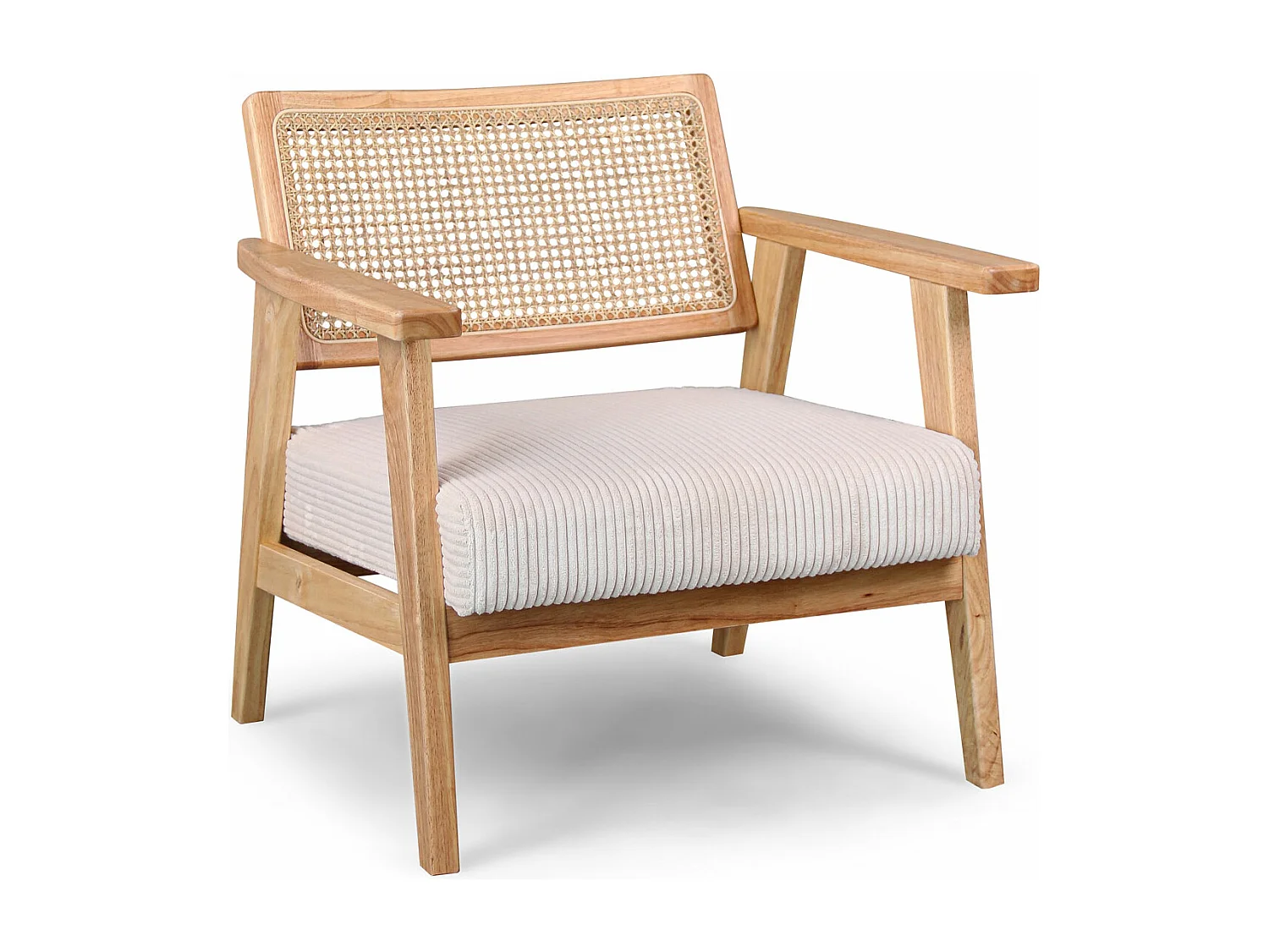 Artena - Fauteuil en bois massif de Parawood avec greffes en polyrattan et assise en velours côtelé
