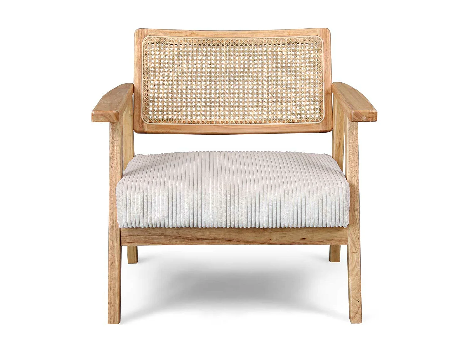 Artena - Fauteuil en bois massif de Parawood avec greffes en polyrattan et assise en velours côtelé