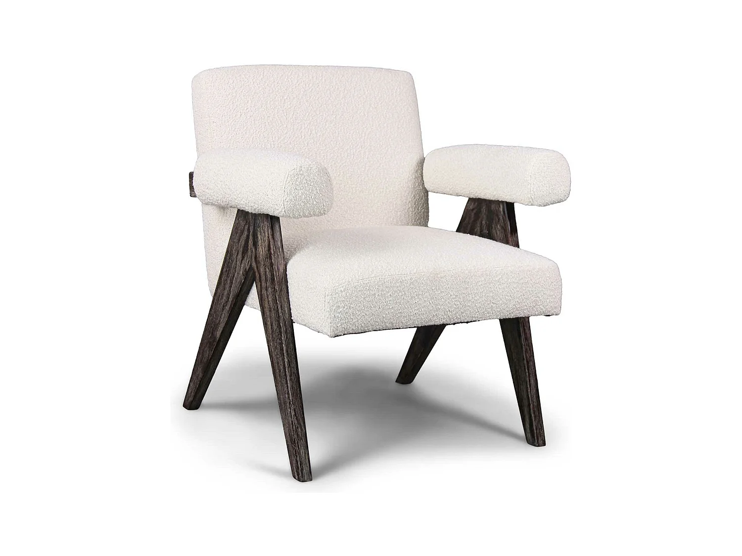 Avana - Fauteuil en bois massif de Parawood et tissu bouclé anti-tache