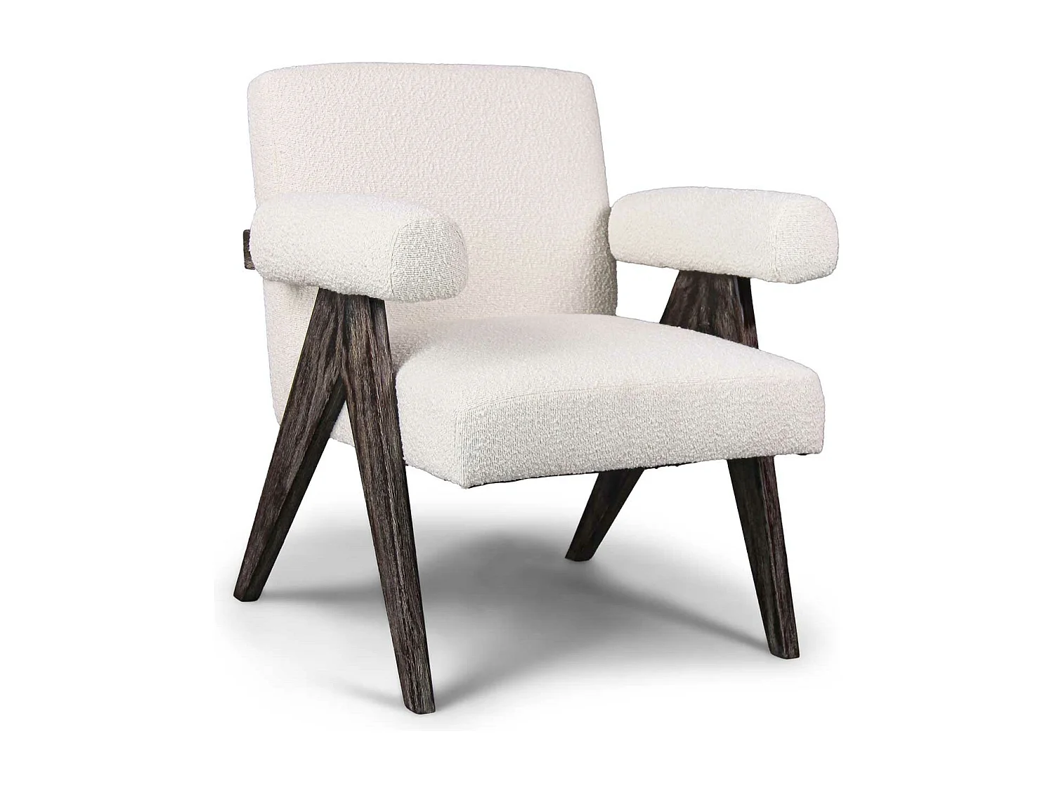 Avana - Fauteuil en bois massif de Parawood et tissu bouclé anti-tache