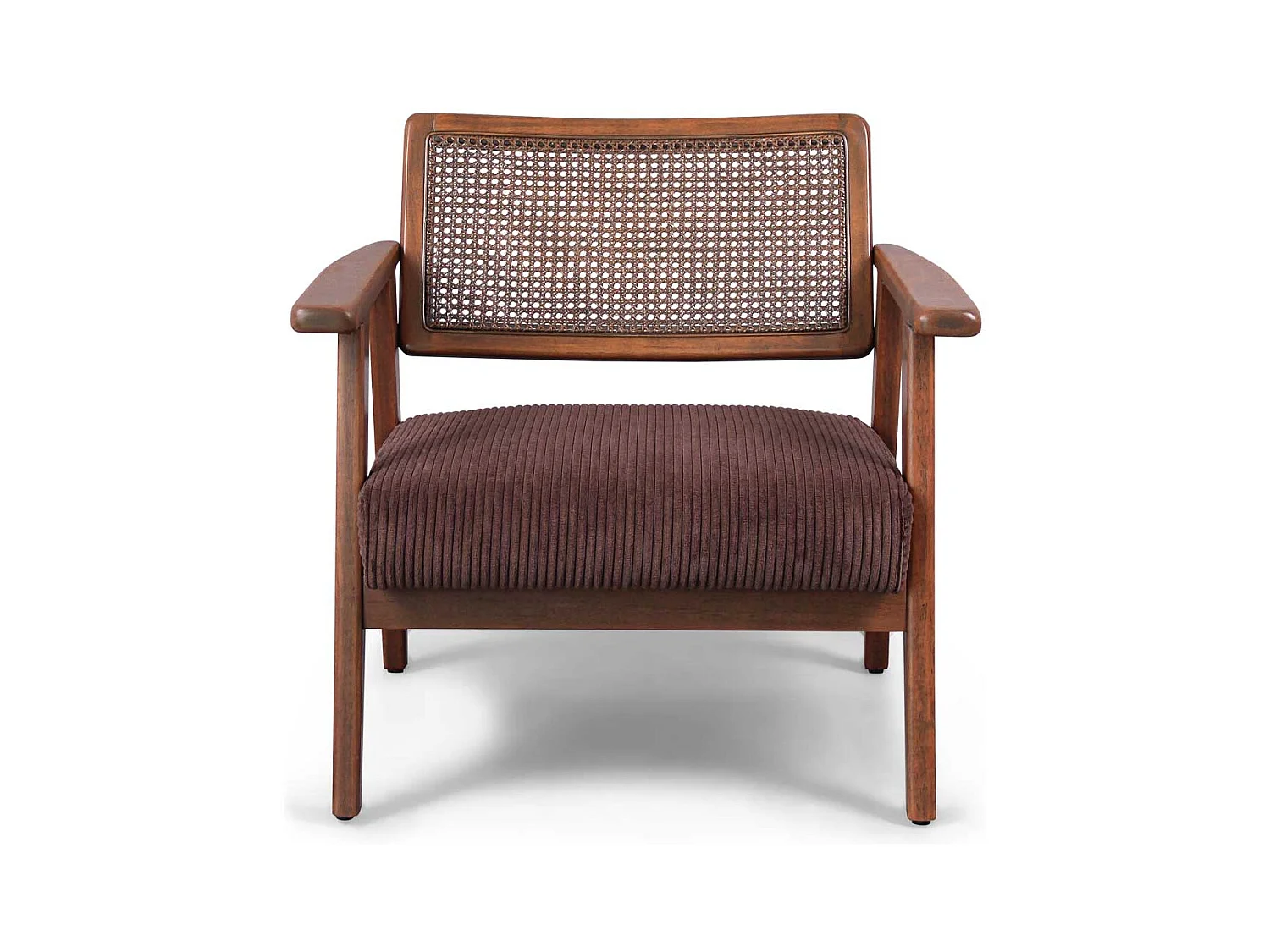 Boca - Fauteuil en bois massif de Parawood avec greffes en polyrattan et assise en velours côtelé
