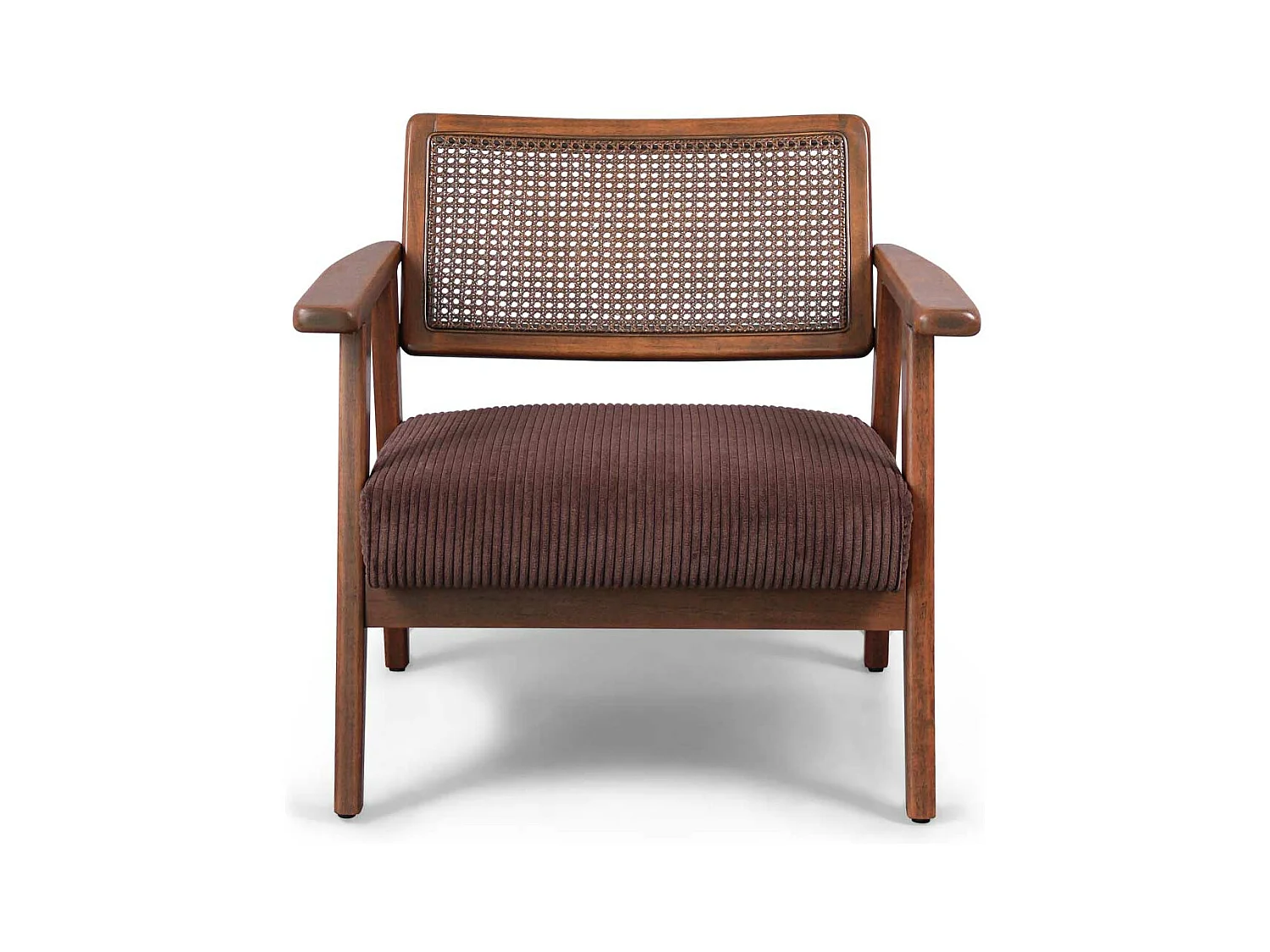 Boca - Fauteuil en bois massif de Parawood avec greffes en polyrattan et assise en velours côtelé