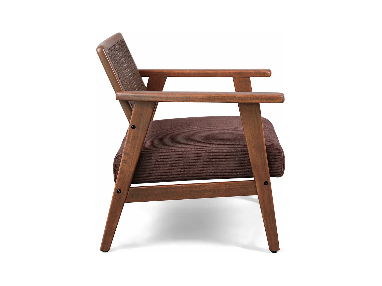 Boca - Fauteuil en bois massif de Parawood avec greffes en polyrattan et assise en velours côtelé