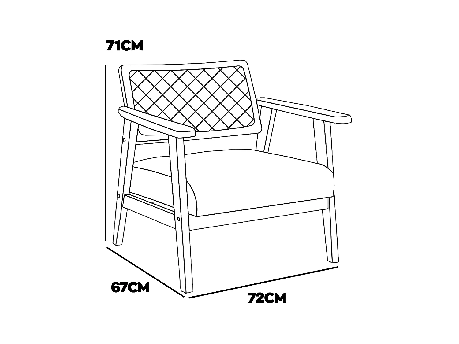 Boca - Fauteuil en bois massif de Parawood avec greffes en polyrattan et assise en velours côtelé