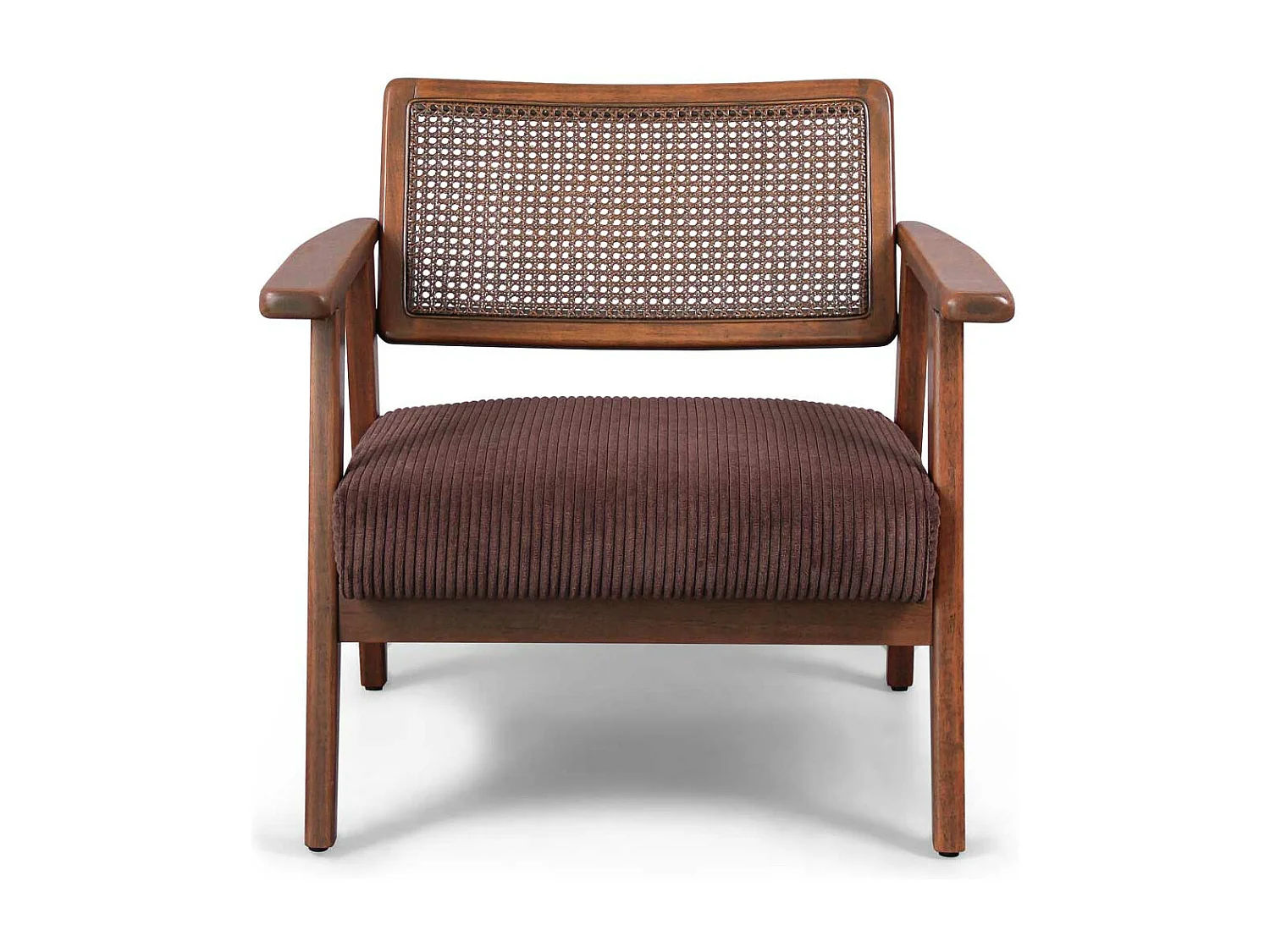 Boca - Fauteuil en bois massif de Parawood avec greffes en polyrattan et assise en velours côtelé