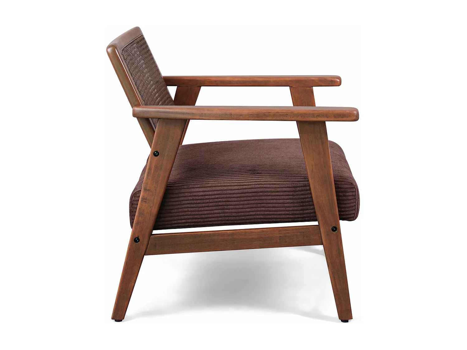 Boca - Fauteuil en bois massif de Parawood avec greffes en polyrattan et assise en velours côtelé