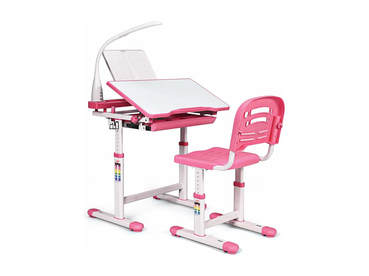 Set Bureau et Chaise pour Enfants avec Lampe LED,Bureau Inclinable 0°-40°,Hauteur Réglable,Charge Maximale 80KG Rose