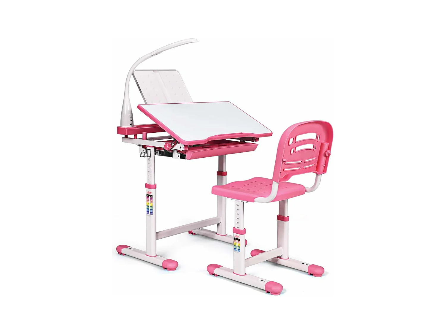 Set Bureau et Chaise pour Enfants avec Lampe LED,Bureau Inclinable 0°-40°,Hauteur Réglable,Charge Maximale 80KG Rose