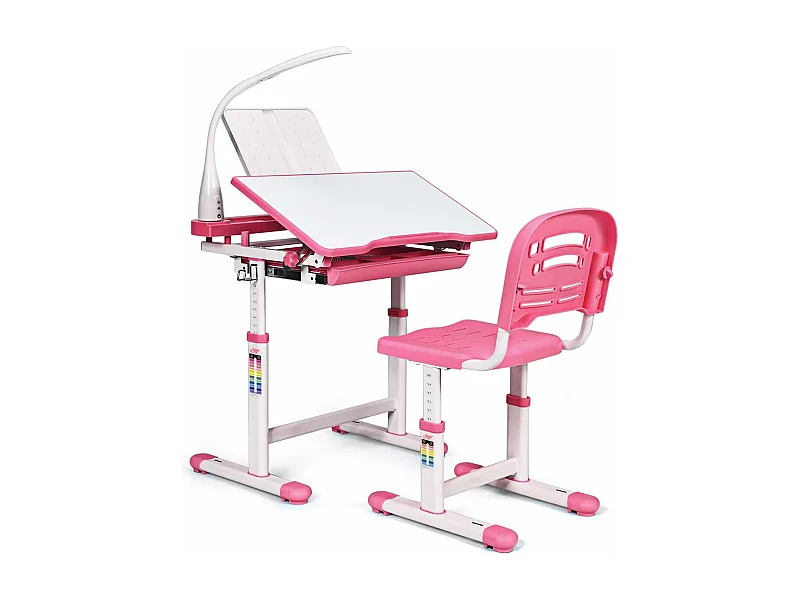 Set Bureau et Chaise pour Enfants avec Lampe LED,Bureau Inclinable 0°-40°,Hauteur Réglable,Charge Maximale 80KG Rose