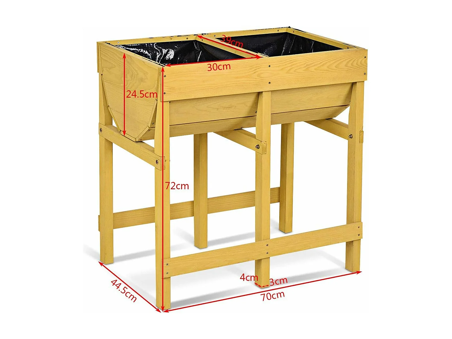 Potager sur Pied en Bois de SaBois Jardinière surélevée 70*44.5*72CM Bac Jardinière Potagère sur Balcon ou Terrasse