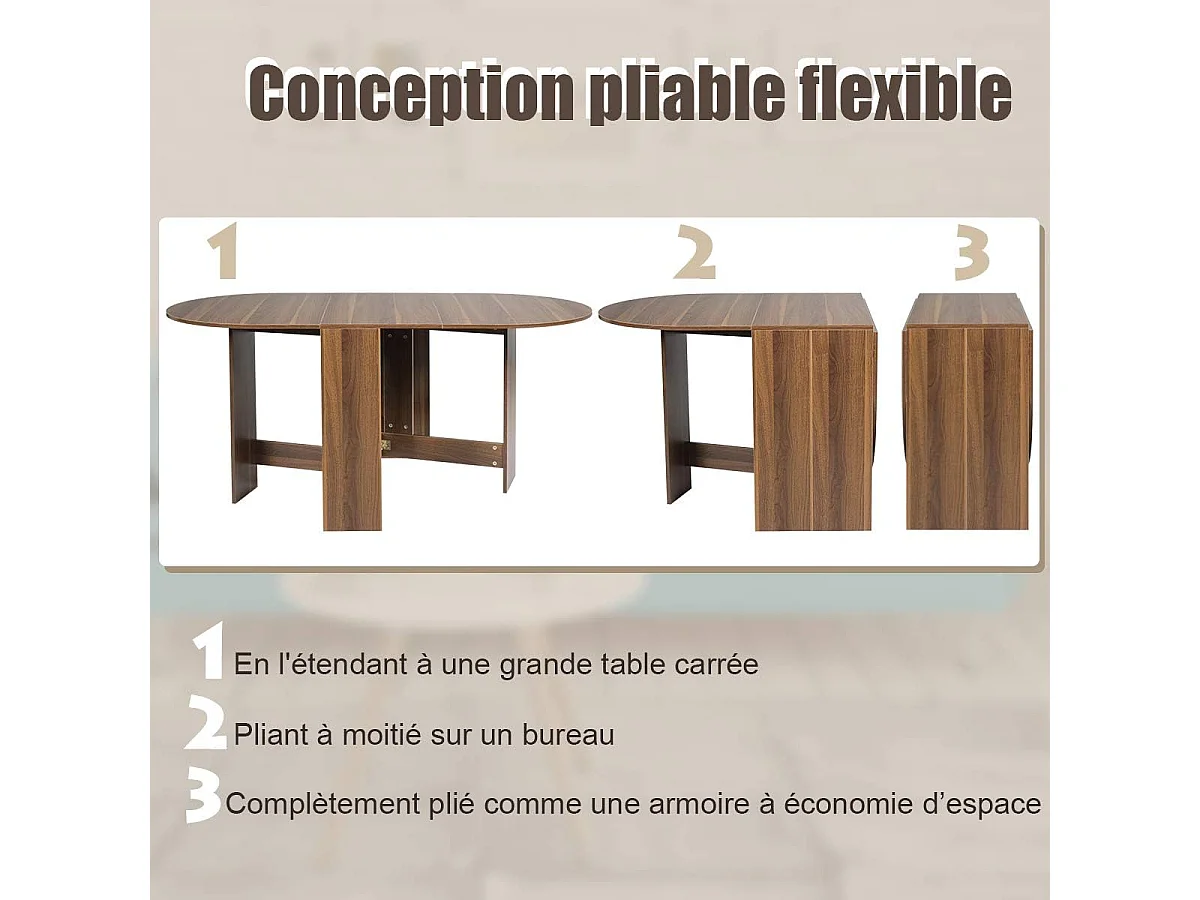Table Extensible Salle à Manger pour 4-7 Personnes, Table Ronde Convertible avec 2 Rallonges Semi-ovales Charge Max 60KG, 163 x 80 x 75CM, Marron