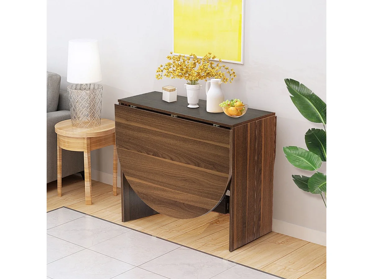 Table Extensible Salle à Manger pour 4-7 Personnes, Table Ronde Convertible avec 2 Rallonges Semi-ovales Charge Max 60KG, 163 x 80 x 75CM, Marron